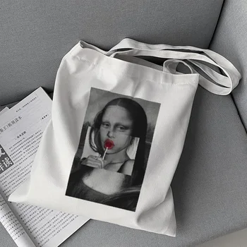 Alışveriş çantası Mona Lisa Maria Monroe Estetik Baskı Anime Çanta Tote Çanta Kadın Harajuku Alışveriş omuz çantaları kanvas çanta