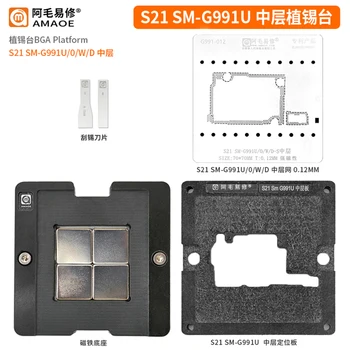 Amaoe BGA Reballing Stencil Şablon İstasyonu kiti Samsung S21 SM-G991U/0/W / D-S Orta seviye Teneke Dikim Örgü BGA reball