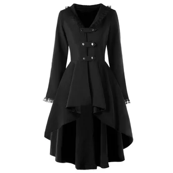 Asimetrik Dantel Elbise Bandaj Siper Gotik Vintage Orta uzun Ceket Kadın siyah kuşak Pelerin Rüzgarlık Kadın Abrigos Patchwork