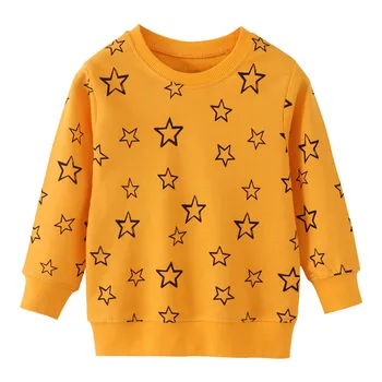 Atlama Metre Yeni Varış Sarı Yıldız Baskı Bebek Tişörtü Sonbahar Bahar Çocuklar Pamuk uzun kollu giyim Erkek Kız Üst