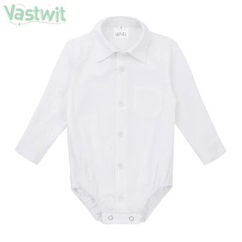 Bebek Erkek Bebek Resmi Beyefendi Gömlek Beyaz Yenidoğan Erkek Düğün parti giysileri Yürüyor Çocuk Uzun Kollu Vücut Tulum Tulum