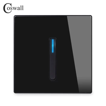 COSWALL 1/2/3/4 Gang 1/2 Yollu Piyano Anahtar Tasarım On / Off Duvar ışık anahtarı Arkadan Aydınlatmalı Veri CAT6 HDMI USB Şarj Cam Panel Siyah