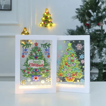 DIY Elmas Boyama Fotoğraf Çerçevesi led ışık Elmas Nakış Boyama gece lambası Masa Masa Ev dekor Noel doğum günü hediyesi