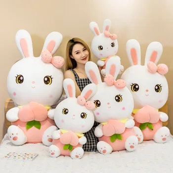 Dolması Peluş Şeftali tavşan oyuncaklar Yastık Kawaii uyku yastığı Sevimli Tavşan Bebek peluş oyuncak Çocuk Doğum Günü noel hediyesi