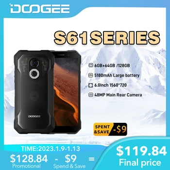 DOOGEE S61 Serisi Sağlam Telefon 6 + 64 / 128GB Çoklu Case Arka Tasarım Cep Telefonu 20MP Gece Görüş Kamera 5180mAh Telefon Android 12