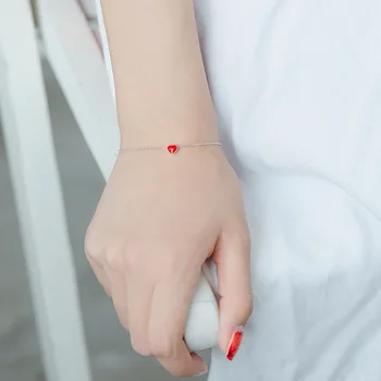 DreamySky 100 % Gerçek Saf Gümüş Renk Kırmızı Kalp Charms Bilezik Kadınlar İçin Sıcak Moda Düğün Bildirimi Takı Bijoux