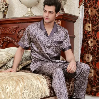 Erkek Kısa Kollu Kıyafeti 2 adet Yetişkin Ipek Pijama Erkek Yaz Ev Tekstili Kısa Kollu Elbise Ev Mobilya Artı Boyutu B-5844