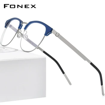FONEX Asetat Alaşım Gözlük Çerçeve Erkekler Yuvarlak Miyopi Optik Reçete Gözlük Kadınlar 2021 Yeni Kore Vidasız Gözlük 98627