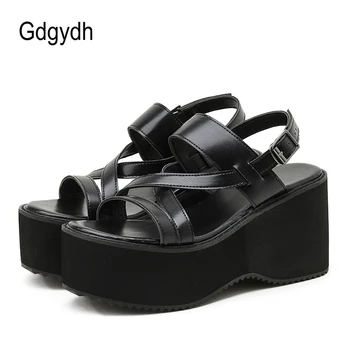 Gdgydh Platformu Topuklu Roma Peep Toe Toka Askı Eğlence Plaj Tatil Yaz Ayakkabı Kadın Rahat Sandalet Gladyatör Siyah
