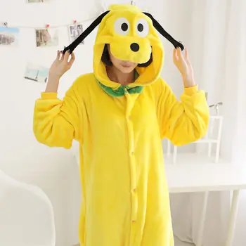 Hayvan Kigurumi Yetişkin Pluto Onesie Pijama Yüksek Kaliteli Pazen Aile Partisi Sarı Köpek Çocuk Cosplay Kostümleri Tulumlar Fermuar