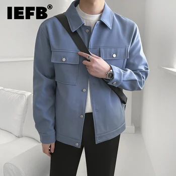 IEFB erkek Ceket Ceket 2023 Sonbahar Gevşek Çok Yönlü Üstleri Kore Moda Casual Slim Fit Mavi Yaka Tek Göğüslü Ceket 9Y9106