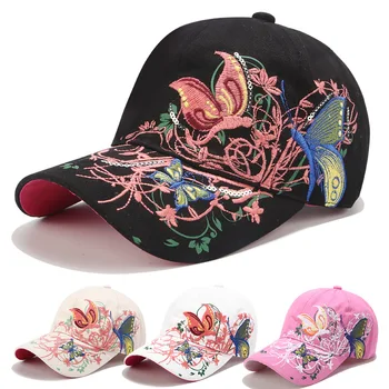 İlkbahar Sonbahar Kadınlar Kelebekler Çiçek nakış kapaklar Kız güneş şapkaları Rahat Snapback Kapaklar beyzbol şapkası