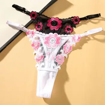 Kadın G-string Perspektif Örgü Düşük Bel Örgü Çiçek Nakış Kadın Külot Dikişsiz G String T-geri Pantolon Seksi İç Çamaşırı