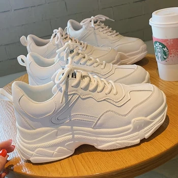 Kadın Platformu Sneakers Beyaz vulkanize ayakkabı Rahat Moda Sepeti Kadın Tüm Maç 2021 Kalın Alt Sonbahar Kış dantel-up