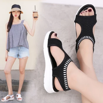Kadın Sandalet Nefes Konfor Alışveriş Bayanlar yürüyüş ayakkabısı Kama Topuklu Yaz Platformu Sandalet Ayakkabı Mujer Artı boyutu 45