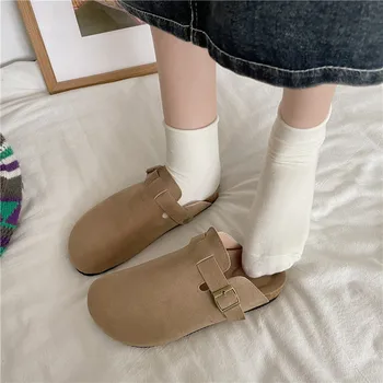 Kadın Terlik 2022 Yuvarlak Ayak Terlik Çift Terlik Adam Açık Rahat Sandalet Kadın Süet Sandalet Katır Kadın Slaytlar