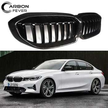 Karbon Fiber + ABS Kırpma Yeni 3 Serisi BMW G20 (Sedan) ve G21 (Vagon) 2019 + ön tampon ızgarası Parlak Finishded