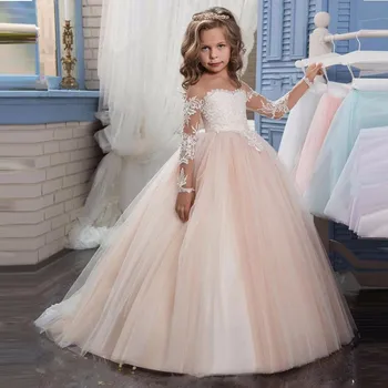 Kat Uzunluk Çiçek Kız Elbise Çocuk Prenses Akşam Piyano Performansı Elbise Pullu Glitter Kız Balo