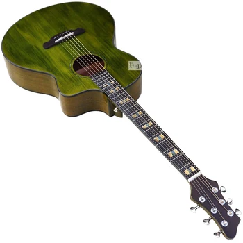 katı ahşap ladin üst 41 inç yeşil renk turuncu renk akustik gitar parlak kesit 6 dize halk gitar 2020 yeni varış