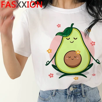 Kawaii Avokado Komik Karikatür T Shirt Kadın Yaz Vegan Sevimli Anime T-shirt 90s Yaz Grafik Tshirt Moda En Tees Kadın