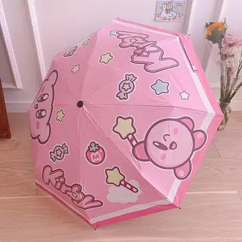 Kawaii Kirbys Şemsiye Sevimli Kirbys Karikatür Katlanır Çift Kullanımlı güneş koruyucu Şemsiye Aksesuarları Oyuncaklar Kız Hediyeler için