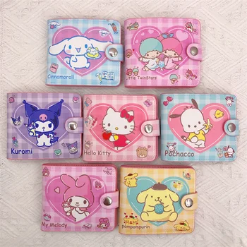 Kawaii Sanrio Hello Kitty Kuromi Mymelody Cinnamoroll Pochacco Onpompurin Pu Cüzdan düğme kart tutucu noel hediyesi Kızlar İçin