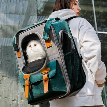 Kedi Taşıma Çantası Açık Pet Çift omuzdan askili çanta Nefes Yavru Kedi Köpek Taşıyıcı Sırt Çantası Taşınabilir Seyahat evcil hayvan taşıyıcı