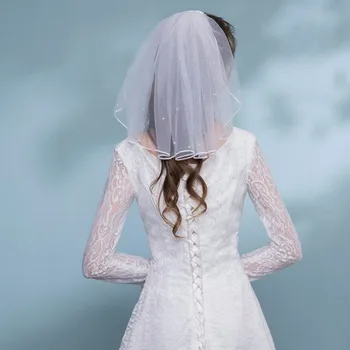 Kristal Boncuklu İnci Peçe Tül Mariage Beyaz Fildişi Düğün Vail Bir Katman Kısa Gelin Peçe Çiçek Kız Peçe Gelin Aksesuarları