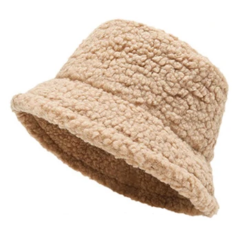 Kuzu Taklit Kürk Kova Şapka Kış Sıcak Kadife Şapka Kadınlar için Kalınlaşmak Bob Panama Açık Balıkçı Şapka Kapaklar Kızlar