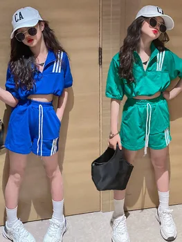 Kızlar Yaz Takım Elbise Yeni çocuk Spor Şort İki parçalı Büyük çocuk giyim Kore Tarzı Moda