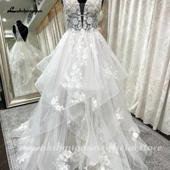 Lakshmigown Kapalı Beyaz düğün elbisesi Kadınlar için 2023 Vestidos Sivil Boho gelin kıyafeti V Boyun Dantel Boncuk Aplikler