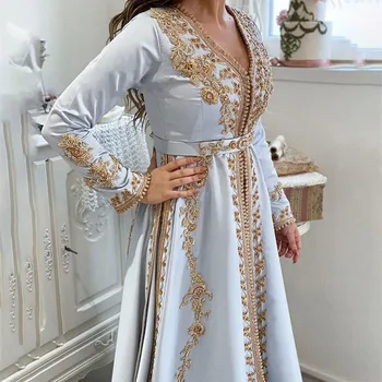 Laxsesu Fas Kaftan Abiye Dantel Aplikler Arapça Abaya Örgün Balo Elbise 2022 Uzun Kollu Dubai Vestidos De Fiesta