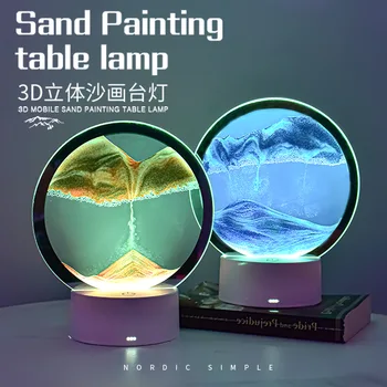 LED RGB kum Manzarası lamba hareketli kum sanatı gece Lambası 7 renk ile kum saati ışık 3D derin deniz kum boyama ev dekorasyon