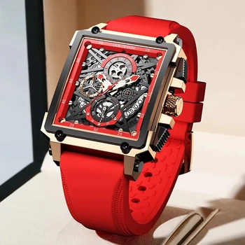 LIGE Yeni Kırmızı Silikon Erkek Saatler Top Marka Lüks İzle Erkekler Spor Chronograph Saat Moda Otomatik Tarih kol saati Adam + Kutu