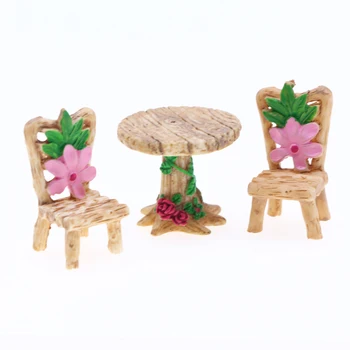 Mini Reçine Minyatür Masa ve Sandalyeler Yaratıcılık Mikro Peyzaj Heykelcik Ev Dekor Peri Bahçe Süsleri Dollhouse Aksesuar