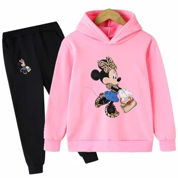 Minnie Mouse Rahat Çocuk Giysileri 2 Parça Hoodies Seti Giyim Serin Kız Giyim Erkek Eşofman Çocuk Bebek Giysileri