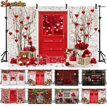 Mocsıcka sevgililer Günü Zemin Fotoğrafçılık için Kırmızı Gül Kalp Çiçek Dükkanı Tuğla Duvar Fotoğraf Arka Plan Stüdyo Photoshoot Sahne