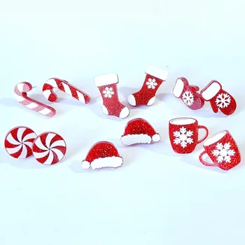 Moda Akrilik Noel Kulak Sonrası Saplama Küpe Beyaz Kırmızı Noel Kar Tanesi Şapka Çorap Küpe Kadınlar İçin Parti Takı, 1 Çift