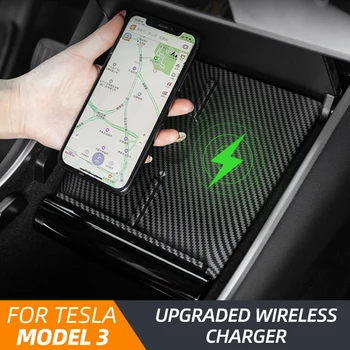 Model3 Araba Kablosuz Şarj Tesla Modeli 3 2021 Aksesuarları USB Bağlantı Noktaları Hızlı Şarj Çift Telefonlar Karbon ABS Model Üç Y Yeni