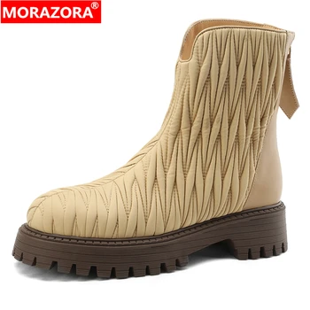 MORAZORA 2023 INS Yeni Sıcak Aşağı Kar Botları Kadın Kalın Kürk Kışlık Botlar Moda Geri Zip yarım çizmeler Bayan ayakkabıları Boyutu 34-40