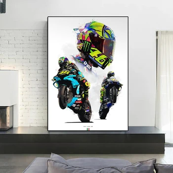 Motosiklet Grand Prix Şampiyonu Rossi Portre Tuval Boyama Motosiklet Racer Suluboya Poster Baskı Kulübü Duvar Sanat Odası Dekor