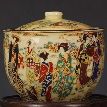 Nefis Çin Eski Koleksiyon El Yapımı Porselen Japon Dowager saklama kabı ile Boyalı