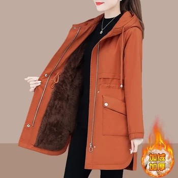NEW2021 Kadın Parkas Moda Ceket Zarif Kış Orta Uzun pamuklu ceket Artı kadife kalınlaşma Kapşonlu Yaka Kadın Kar Dış Giyim