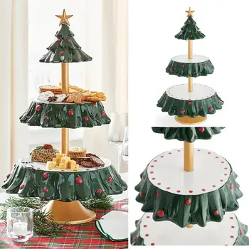 Noel Ağacı Tatlı Masa meyve tabağı Kek Tutucu Çift Katmanlar Aperatif Tutucu Raf yemek servis tepsisi Parti Ev Dekorasyon