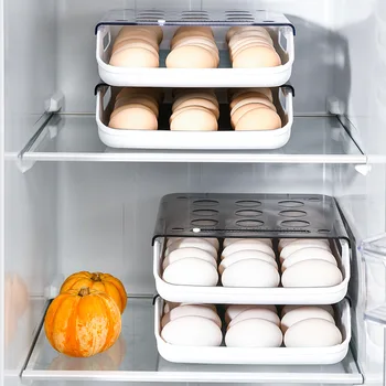 Otomatik Slayt Yumurta Saklama Kutusu Mutfak Buzdolabı Yumurta Kutusu Depolama Organizatör Şeffaf Çekmece Tepsi Housedhold Space Saver