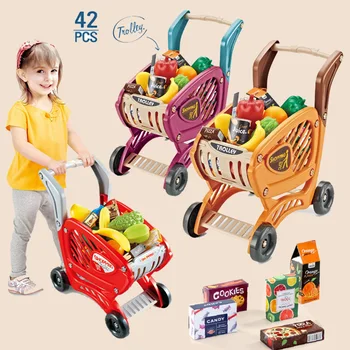 Oyun evi alışveriş sepeti çocuk simülasyon sebze ve meyve süpermarket alışveriş sepeti combo set kız eğitici oyuncak