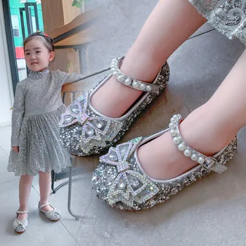 Payetli Kristal Ayakkabı Çocuk Küçük Kız Prenses Ayakkabı Düğün Parti Çocuklar İçin tek Ayakkabı Altın Gümüş Chaussure Fille 2-12T