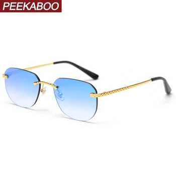 Peekaboo çerçevesiz kare güneş gözlüğü erkekler ayna mavi yeşil kırmızı çerçevesiz retro güneş gözlüğü kadınlar için metal altın uv400 yaz 2021