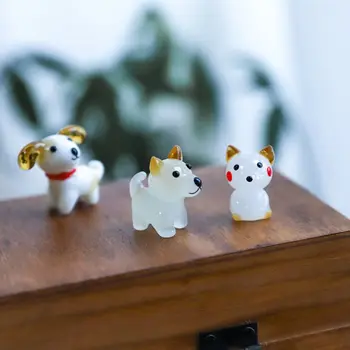 Renkli Sevimli Cam Köpek Mini Heykelcik Zanaat Süsler Japon Tarzı Komik Küçük Karikatür Hayvan Heykeli Odası Kawaii Dekor Çocuklar için