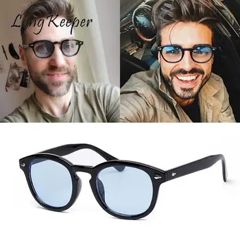 Retro Yuvarlak Güneş Gözlüğü Erkekler Kadınlar Vintage Moda Marka Tasarımcısı Perçin Mavi Sarı Lens Trend Sürüş Güneş Gözlüğü Oculos De Sol